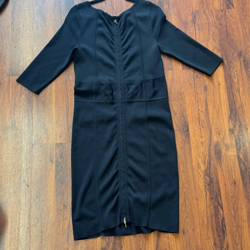 Reiss Black Zip Detail Fitted Dress Large - Picture 2 of 5